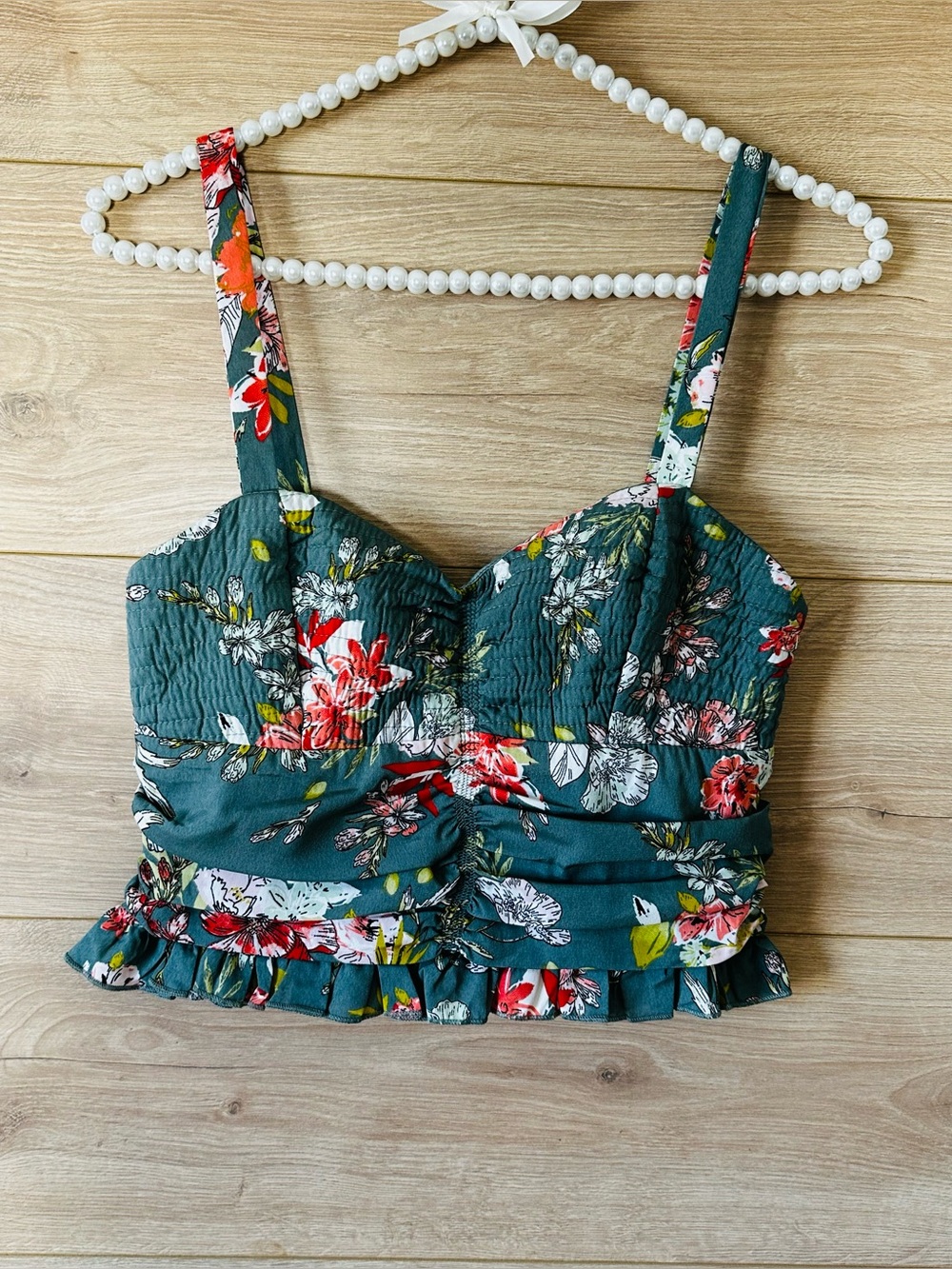 Floral Sweetheart Cropped Tank Top - Teal Floral